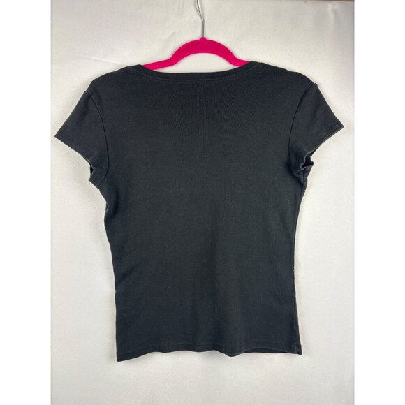 Calvin Klein Jeans Womens Black V-Neck Top With Script Logo Print Medium - Picture 5 of 5